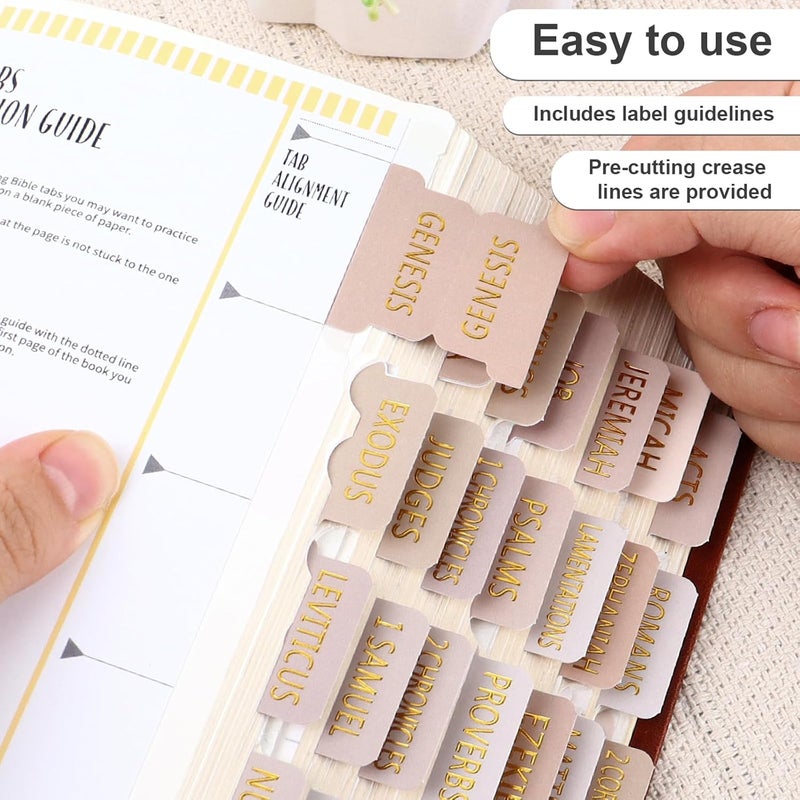 DOMMARE Laminated Bible Tabs (Gold Foil Embossed Lettering), Index Tabs for Women and Men, Baptism Christian Dividers Study Supplies for Men, Easy to Read and Apply, 75Pcs Beige - Image 5